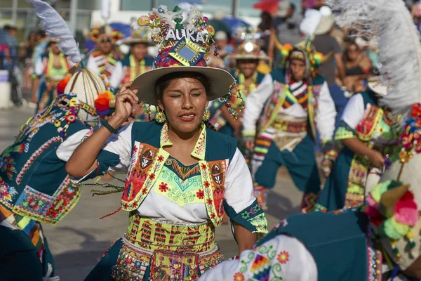 Arica Chile Februar 2017 Tinkus Tänzer Kunstvollen Kostümen Bei Einer — Stockfoto