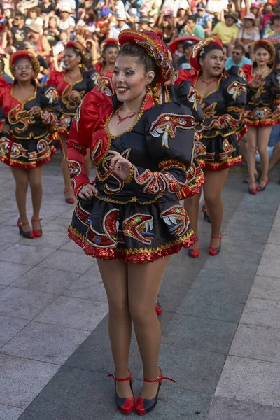 Arica Chile February 2017 Female Members Caporales Dance Group Ornate — 图库照片