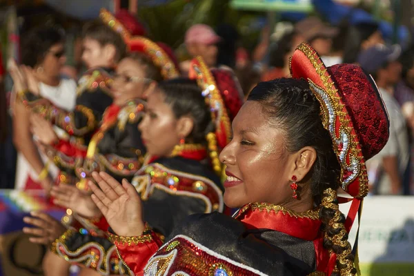 Arica Chile 2017 Február Caporales Tánccsoport Díszes Jelmezben Aricai Carnaval — Stock Fotó
