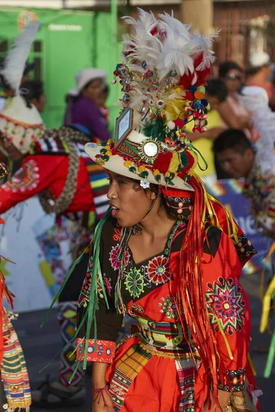 Arica Chili Février 2017 Danseurs Tinkus Vêtus Costumes Ornés Lors — Photo