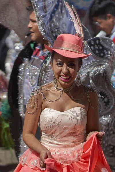 Oruro Bolívia 2017 Február Morenada Néptánccsoport Színes Ruhák Parading Bányászati — Stock Fotó