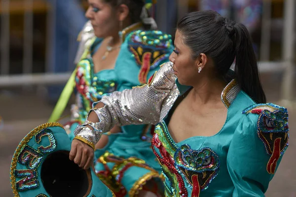 Oruro Bolivia Február 2017 Caporales Táncosok Díszes Jelmezben Fellépnek Ahogy — Stock Fotó