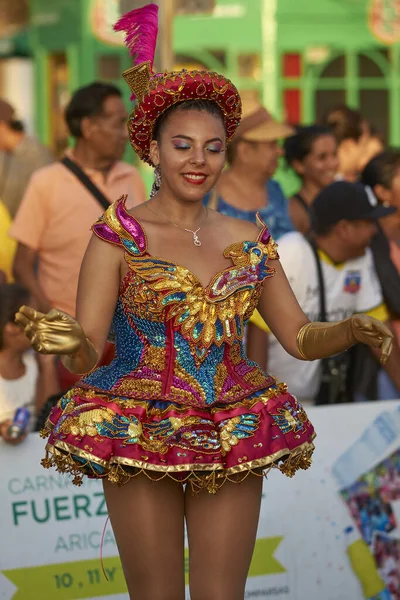 Arica Chile Luty 2017 Tancerka Morenada Występująca Podczas Ulicznej Parady — Zdjęcie stockowe