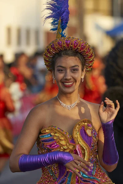 Arica Chile Luty 2017 Tancerka Morenada Występująca Podczas Ulicznej Parady — Zdjęcie stockowe