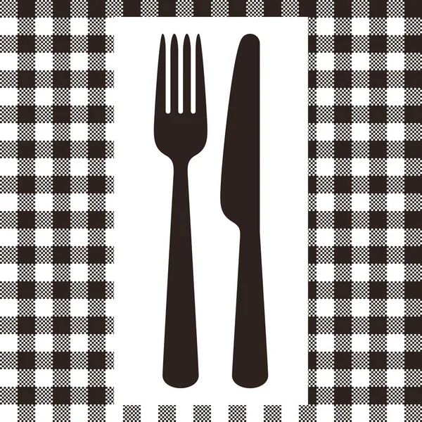 黒と白のテーブル クロス、ナイフ フォークのパターン — ストックベクタ