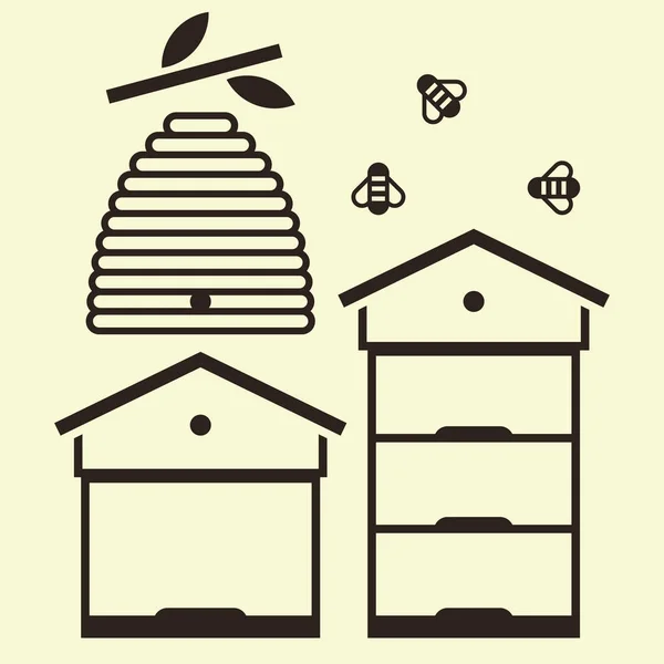 Beehives and bees — Stock Vector