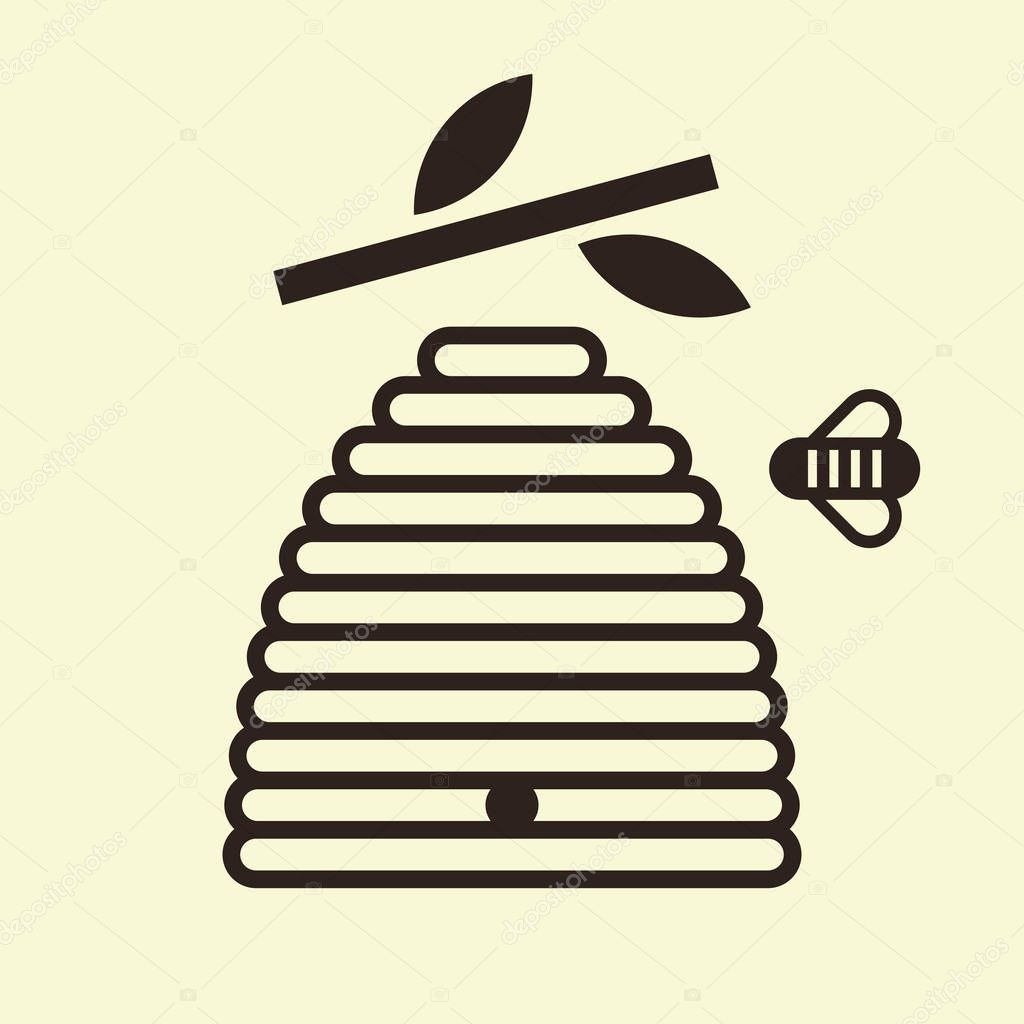 Beehive and bee. Beekeeping symbol isolated on white background