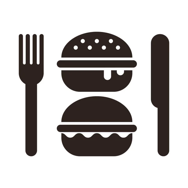Burger, Messer und Gabel — Stockvektor