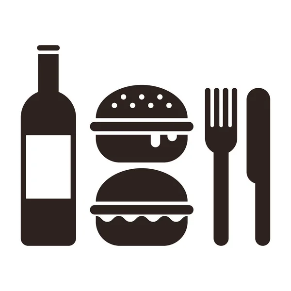 Hambúrgueres, faca, garfo e garrafa — Vetor de Stock