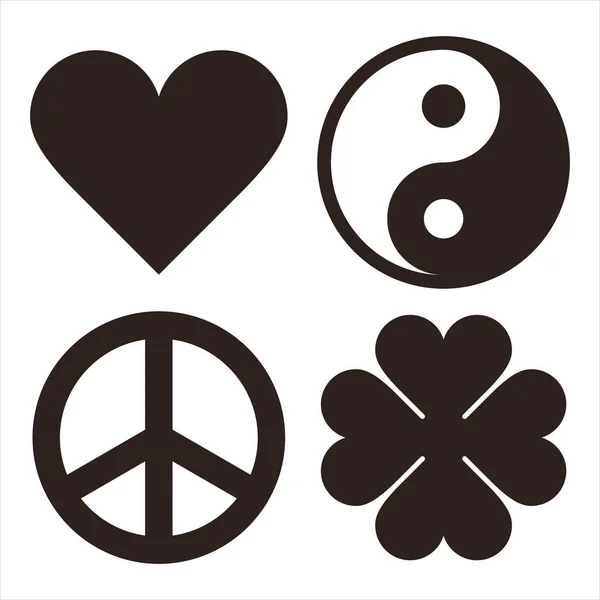 Coração, Yin Yang, Símbolo de Paz e Símbolos de Trevo —  Vetores de Stock