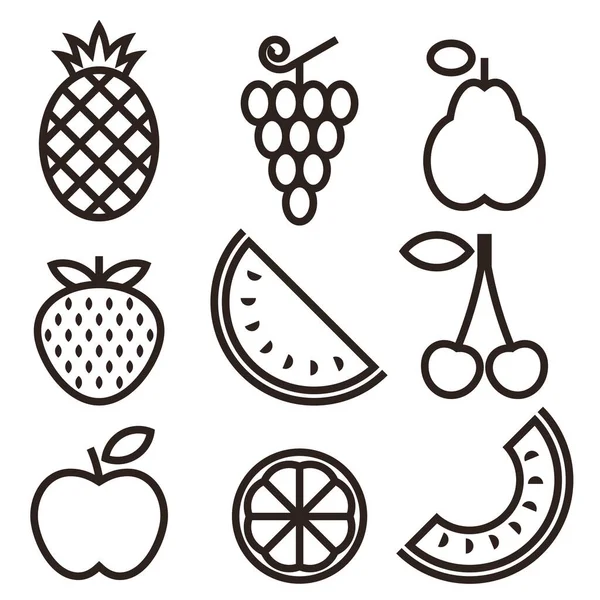 Icônes de fruits isolées sur fond blanc — Image vectorielle