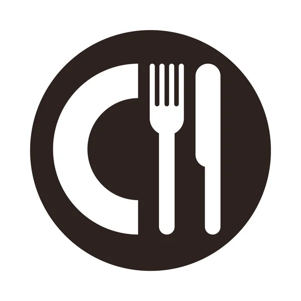 Plaque, couteau et fourchette signe — Image vectorielle