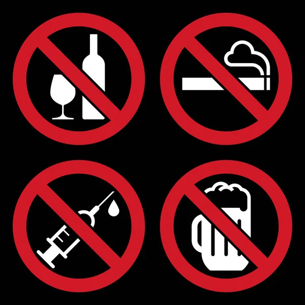 Kein Alkoholschild Kein Rauchzeichen Kein Alkoholschild Und Kein Bierschild Verbotsschilder — Stockvektor