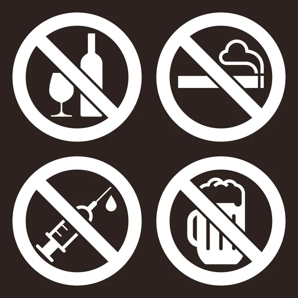 Alcohol Sign Smoking Sign Alcohol Sign Beer Sign Prohibited Signs — ストックベクタ