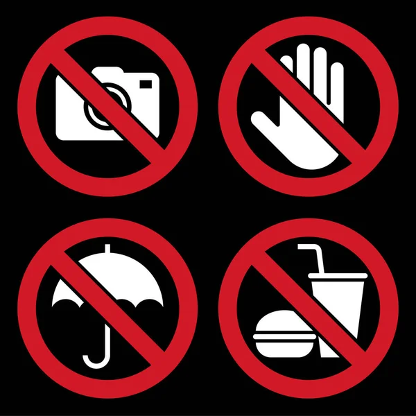 Camera Touch Umbrella Allowed Food Drink Sign Prohibited Signs Black — ストックベクタ