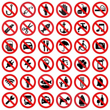 Set of prohibited sign isolated on white background clipart