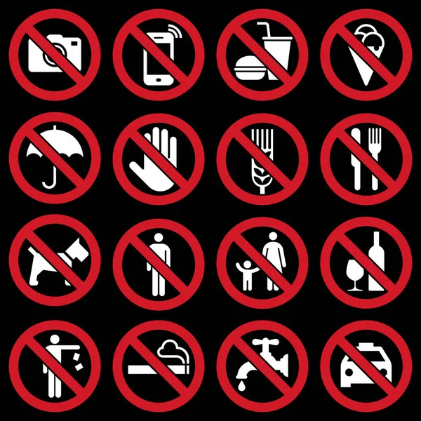 Prohibition Signs Black Background — Stock Vector