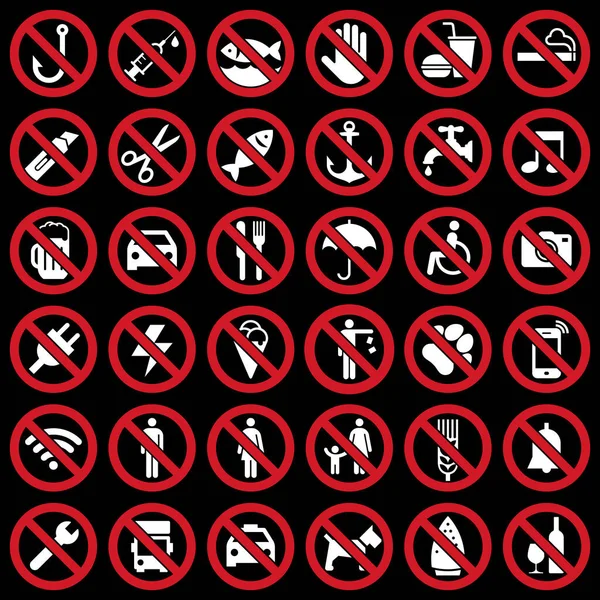 Set Prohibited Sign Black Background — ストックベクタ