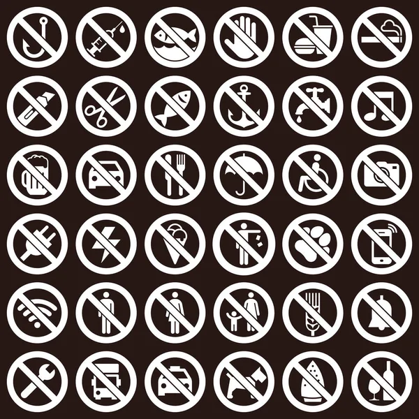 Набор Запрещенных Знаков Темном Фоне Стоковая Иллюстрация