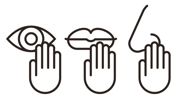 Χέρι Αγγίζοντας Στόμα Μύτη Μάτι Φέρει Τον Κίνδυνο Μόλυνσης Covid — Διανυσματικό Αρχείο