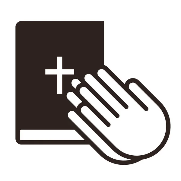 Молясь Руками Библией Иконка Молитвы Белом Фоне — стоковый вектор