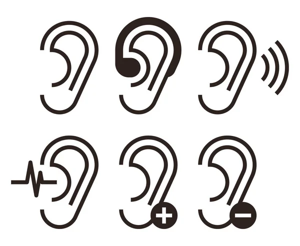 Ohrensymbole Symbole Für Hörprobleme Isoliert Auf Weißem Hintergrund — Stockvektor
