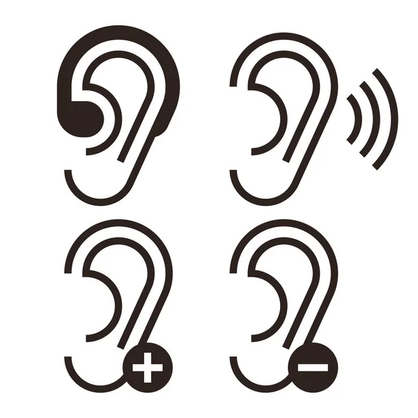 Ear Icons Hearing Problem Icons Set Isolated White Backgroundd — Stock Vector