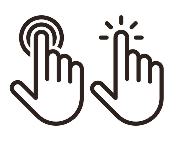 Рука указатель, нажав значок набор изолированных на белом фоне
