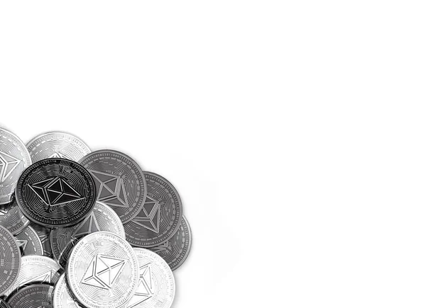 Стек Срібних Монет Ethereum Нижньому Лівому Куті Ізольований Білому Фоні — стокове фото