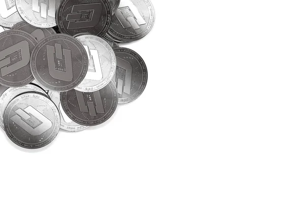 Стек Срібних Монет Dash Верхньому Лівому Куті Ізольовано Білому Копіює — стокове фото