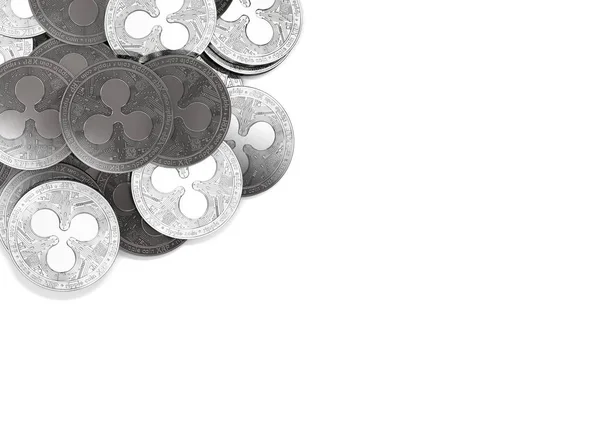 Zásobník Stříbrných Mincí Zvlnění Levém Horním Rohu Izolované Bílém Kopie — Stock fotografie
