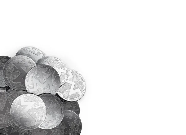 Zásobník Stříbrná Monero Mince Levém Dolním Rohu Izolované Bílém Kopie — Stock fotografie
