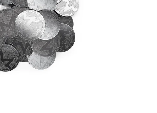 Стек Серебряных Монет Monero Левом Верхнем Углу Изолирован Белом Скопировать — стоковое фото