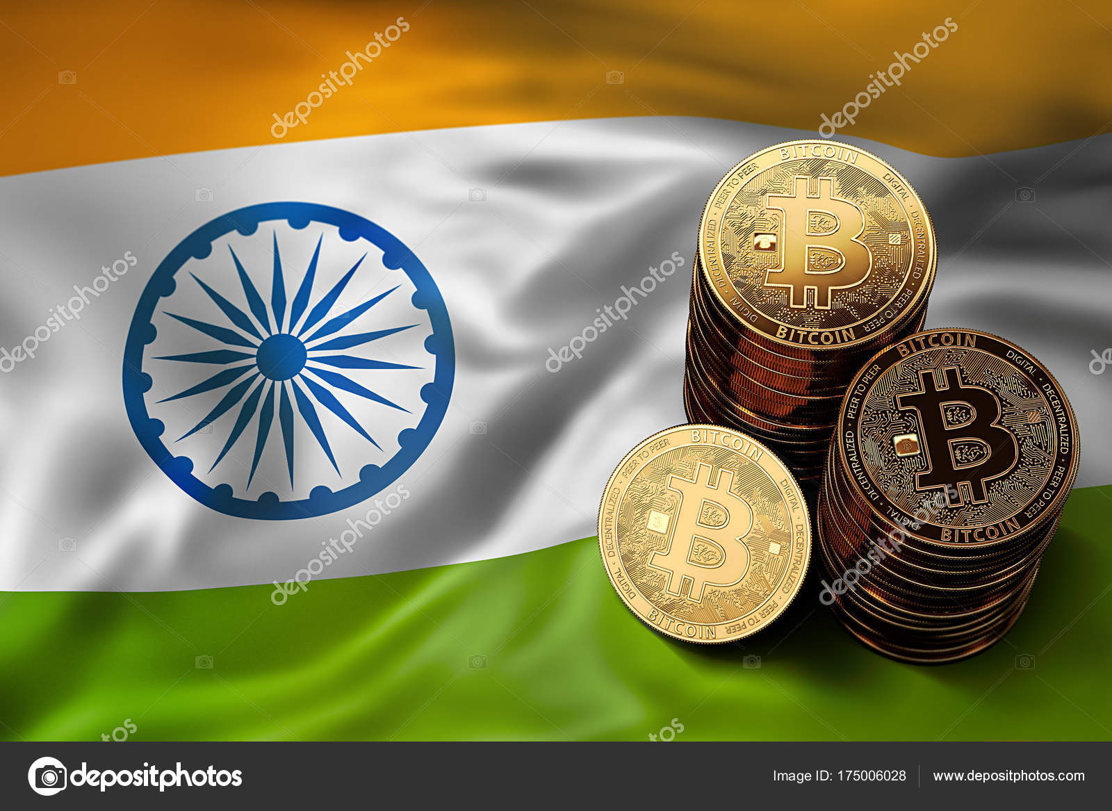 Stack of Bitcoin coins on Indian flag. Situation of Bitcoin and other  cryptocurrencies in India concept. 3D Rendering — Stock Editorial Photo ©  hello.artmagination.com #175006028