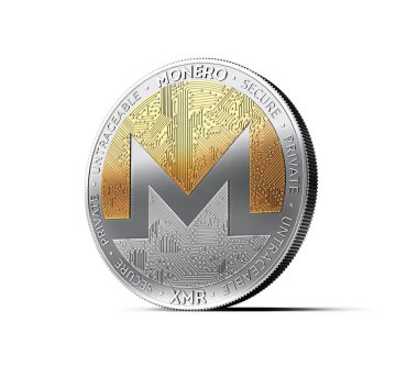 Beyaz arka plan üzerinde izole gümüş ve altın Monero madeni para. 3D render (yeni sanal para)