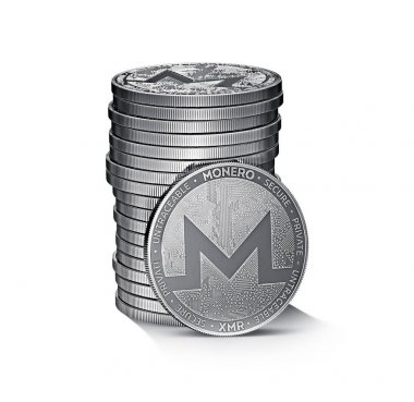 Monero cryptocurrency fiziksel kavramı para kazık izole üzerinde beyaz arka plan. 3D render 