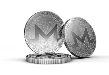 Üç Monero (Xmr) cryptocurrency fiziksel kavramı sikke beyaz arka plan üzerinde izole. 3D render 