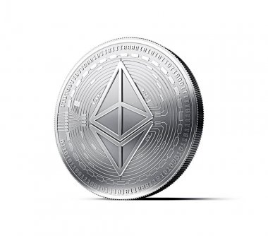 Beyaz arka plan üzerinde izole Ethereum (Eth) sikke. 3D render (yeni sanal para)