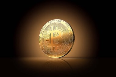 Altın Bitcoin (Btc) üzerinde hafifçe arka plan kopya alanı ile yaktı. 3D render