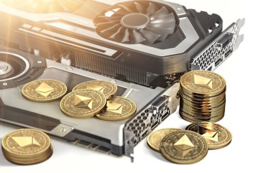 Ethereum incelemesi. Benim ve cryptocurrencies kavramı kazanmak için güçlü Video kartları kullanma. 3D çizim