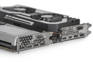 İki Video Grafik kartları ile güçlü Gpu üzerinde beyaz bac izole.