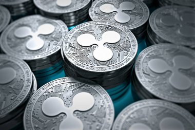 Paralar (Xrp) bulanık closeup dalgalanma. Yeni cryptocurrency ve modern bankacılık kavramı. 3D render.