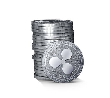 Bir yığın veya gümüş dalgalanma sikke (Xrp) büyüme kavramı beyaz arka plan üzerinde izole yığını. Yeni sanal para, 3d render