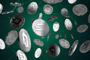 Sikke blockchain düğümler arasında çizgi. Başarı ve büyüme kavramı. Kapakları, poster, afiş ve diğer reklam projeleri için mükemmel. 3D render