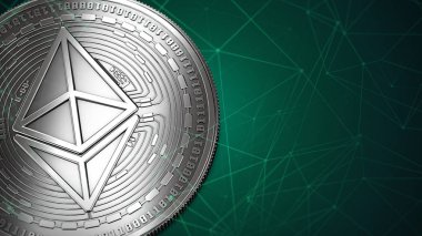 Gümüş Ethereum (Eth) nerede metin veya grafik yerleştirebilirsiniz kopya alanı sağdaki bir kadeh makro. Yazdırma için mükemmel. 3D render