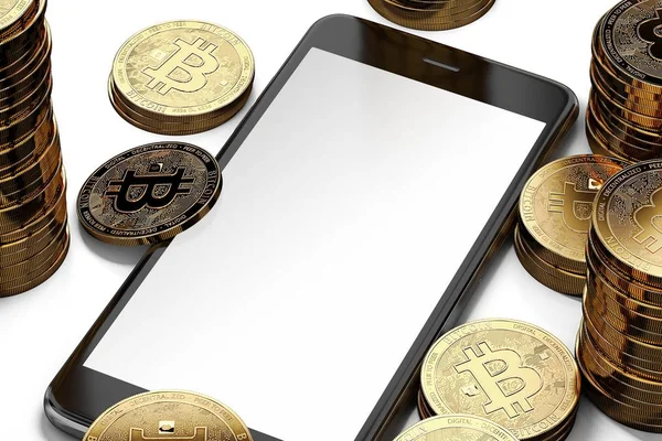 Smartphone Display Mit Platz Für Zufälliges Design Umgeben Von Bitcoin — Stockfoto