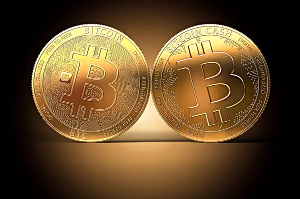 Dos Monedas Bitcoin Diferentes Después Las Divisiones Clásicas Bitcoin Efectivo — Foto de Stock