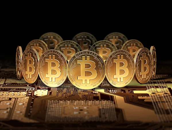 Novo Bitcoin Cash Após Bitcoin Dividido Placa Mãe Ilustração Nova — Fotografia de Stock