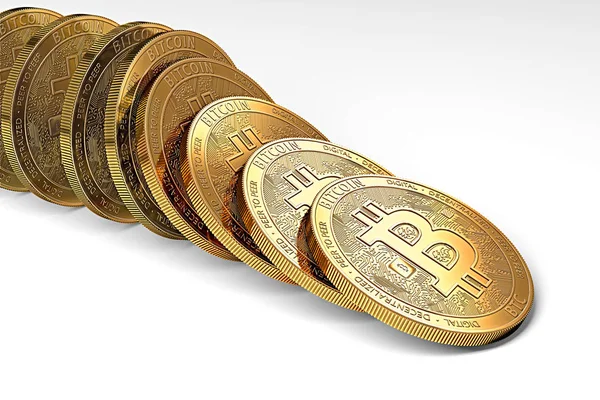 Ряд Bitcoins Валиться Ефект Доміно Невизначений Bitcoin Позиції Ринку Концепції — стокове фото
