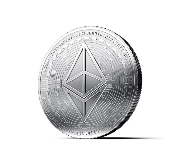 Beyaz arka plan üzerinde izole Ethereum (Eth) sikke. 3D render (yeni sanal para)